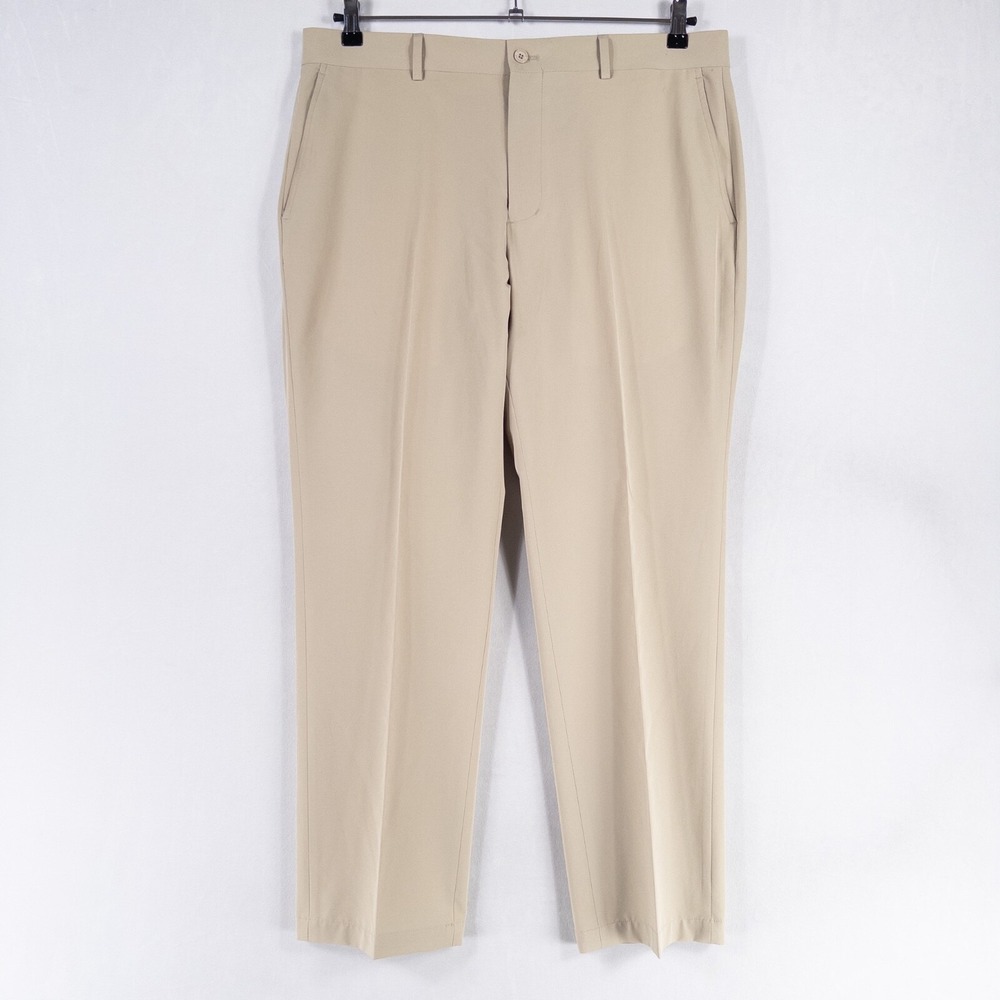 Slazenger Golf Pants Mens Sz 36 x 30 Beige Flat Front Lightweight Stretch Casual